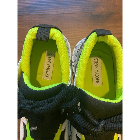 Steve Madden Cliff Platform Heel Sneakers Neon Green Yellow Leopard Womens 8 - Picture 5 of 9